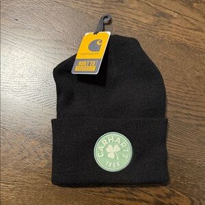 Carhartt Black Beanie with Green Logo Patch